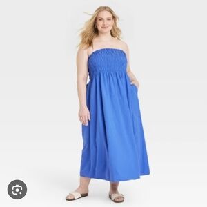 Universal Thread Blue Strapless Maxi Dress W Pockets